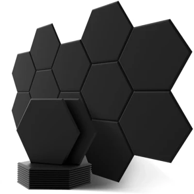 Abbildung von Hexagon Akustikplatten, Schalldämmung Wand, 12 Stück, Hohe Dichte Akustikpaneele für Decken /Tür /Wanddekoration und Akustische Behandlung, Schallschutzplatten (30x26x0.9cm)