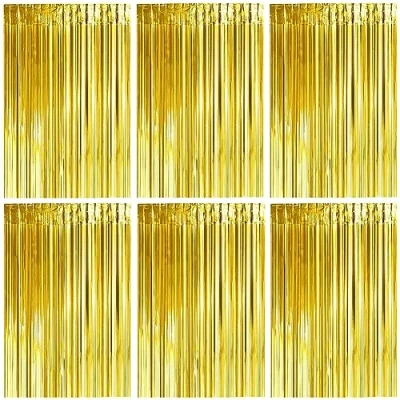 Abbildung von Lametta Vorhänge, 6 Stück Gold Glitzervorhang Fringe 1m x 2m Metallic Folienfransen Hintergrund, Luftschlangen Folie Vorhang für Geburtstag Hochzeit Weihnachten Party Dekoration, Tinsel Curtains