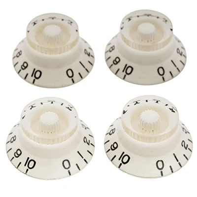 Abbildung von Musiclily Pro Metrische Gitarre Knöpfe Potiknöpfe Top Hat Bell Knobs für Epiphone Les Paul Style E Bass, Weiß (4er Set)