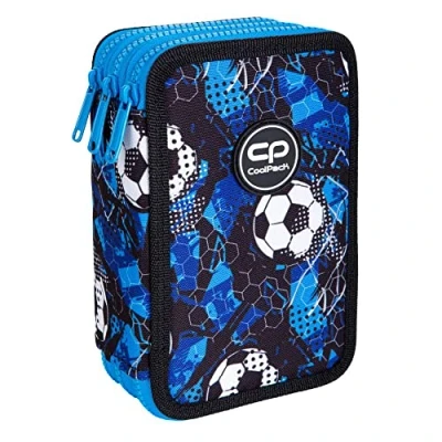 Abbildung von COOLPACK XXL Federtasche, Federmäppchen Junge, Federmappe groß 44 teilig mit Aufnäher gefüllte Schüleretui 3 stöckig Motiv: Soccer, Fußball, (E67553)