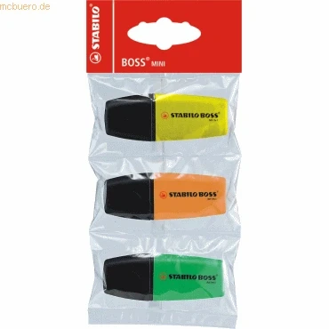 Abbildung von Textmarker STABILO BOSS MINI 3er Pack gelb, grün, orange