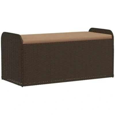 Abbildung von vidaXL Sitzbank mit Kissen, Bank Staufach unter Sitzfläche, Gartenbank abnehmbarem waschbarem Bezug, Parkbank Gartenmöbel, Braun Poly Rattan