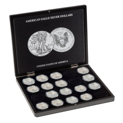 Abbildung von Leuchtturm, MünzSchutzkassette, Volterra Uno für Münzen American Eagle, 1 oz Silber in Kapseln (20 Stk.) Schwarz Abm: 305x245x30 mm. pro Stk.