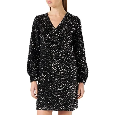 Abbildung von Pieces Damen Pckam Wrap Dress Kleid, Black/Detail:Silver, S EU