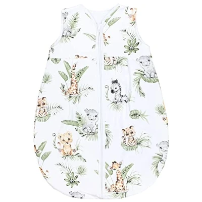 Abbildung von TupTam Baby Sommer Schlafsack 0.5 TOG aus OEKO TEX zertifizierten Materialien, Farbe: Safari/Löwe/Braun/Blätter/Grün, Größe: 62 74