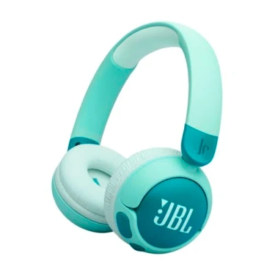 Abbildung von JBL Junior 320 BT, Kabellose On Ear Bluetooth Kopfhörer mit eingebautem Mikrofon für Kinder, 50 h Wiedergabe, Safe Sound, geringer Lautstärke, einfacher Bedienung und Sticker Set, Grün
