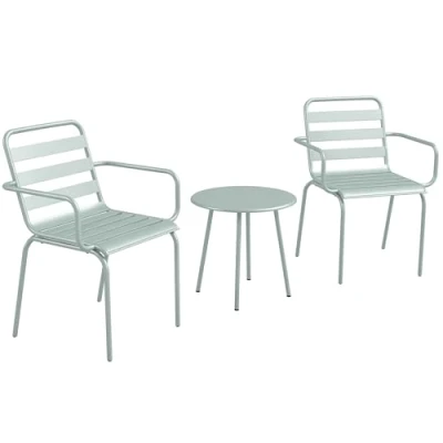 Abbildung von Outsunny 3tlg. Bistroset Gartenmöbel Set mit 1 Couchtisch, 2 Stapelbaren Stühlen, Balkon Set, Sitzgruppe für Balkon, Terrasse, Stahl, Grün