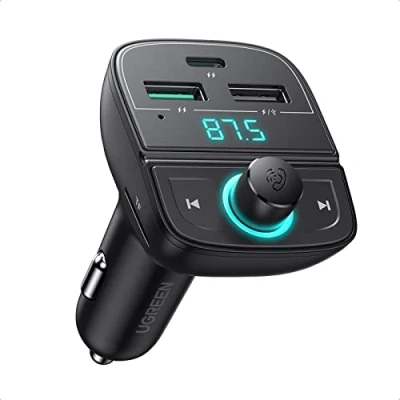 Abbildung von UGREEN Bluetooth FM Transmitter Auto Radio Adapter, 20W USB C Ladegerät PD und QC netzteil mit Freisprecheinrichtung, 5.0 Wireless Musik Player unterstützt Stick TF Karte