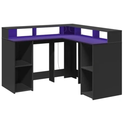 Abbildung von vidaXL LED Schreibtisch, Computertisch mit Stauraum, Arbeitstisch Laptoptisch L Form, Eckschreibtisch Gaming Tisch PC Tisch, Schwarz Holzwerkstoff