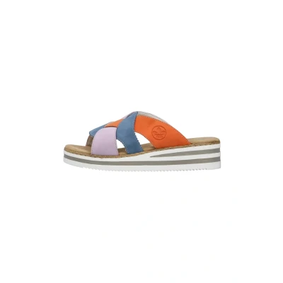 Abbildung von Rieker Pantolette Sommerschuh, Strandschuh, Hausschuh mit zweifarbiger Plateausohle