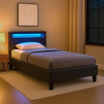 Abbildung von CARO Möbel Polsterbett MANDALAY, Einzelbett mit LED Beleuchtung 90 x 200 cm