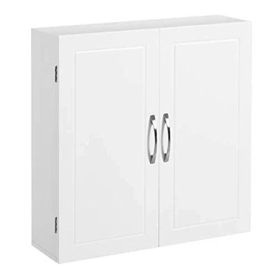 Abbildung von VASAGLE Badezimmerschrank, Badschrank, wandmontiert, 18 x 60 cm, Wandschrank mit verstellbaren Ablagen, wolkenweiß BBC320W01