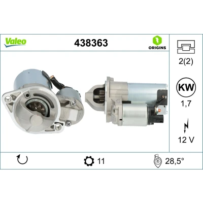 Abbildung von VALEO 438363 Anlasser 12 1,7 11 HYUNDAI: i30 II Schrägheck, Kombi, KIA: SOUL I, 2, cee‘d Schrägheck