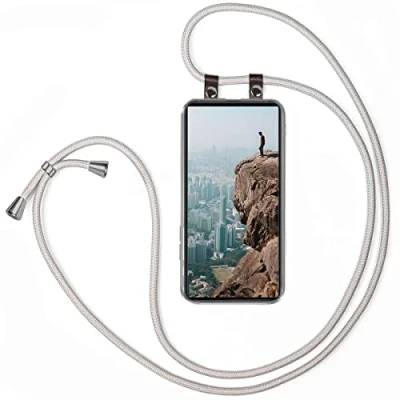Abbildung von moex Handykette kompatibel mit Samsung Galaxy S23 Ultra Hülle Band Längenverstellbar, Handyhülle zum Umhängen, Silikon Case Transparent Kordel Schnur abnehmbar in Silber