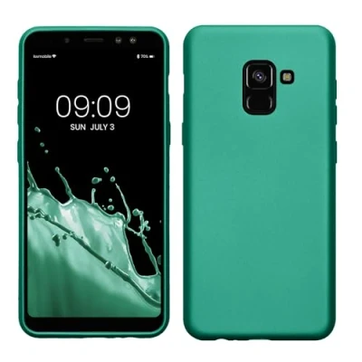 Abbildung von kwmobile Case kompatibel mit Samsung Galaxy A8 (2018) Hülle Schutzhülle aus Silikon metallisch schimmernd Handyhülle Metallic Dunkelgrün