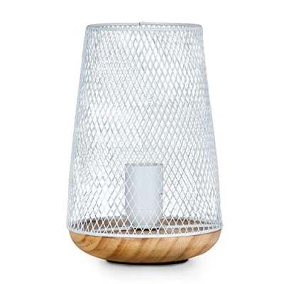Abbildung von levandeo Tischlampe Metall Weiß H22cm Holz Lampe Standleuchte Leuchte Deko Tischdeko Retro Industrial Style Industrie Look