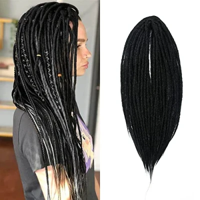 Abbildung von Dsoar 20 Zoll 10 Stränge/Pack Synthetische Dreadlocks Double Ended Verlängerungen Dünne 0,6cm Gehäkelte Geflochtene Haare Weiche Dreads Reggae Hip Hop Hippie Stil, Schwarz