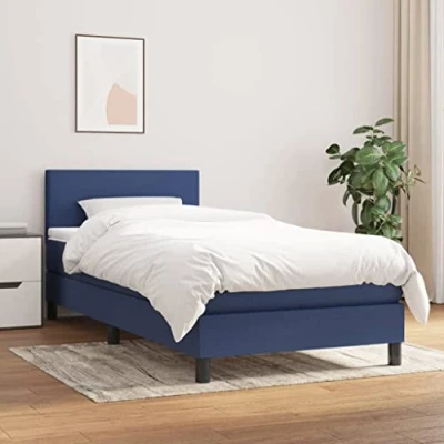 Abbildung von vidaXL Boxspringbett mit Matratze Bett Einzelbett Polsterbett Bettgestell Lattenrost Bettrahmen Schlafzimmerbett Hotelbett Blau 100x200cm Stoff