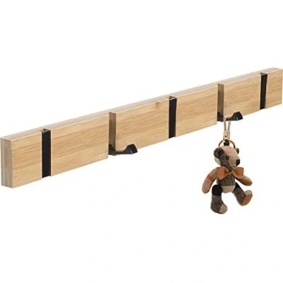 Abbildung von ANVODE Hakenleiste Kleiderhaken Holz, Hölzernes Garderobenleiste Faltbarer Wandgarderoben mit 5 Beweglichen Haken für Jacken, Hüte und Handtaschen (42cm)