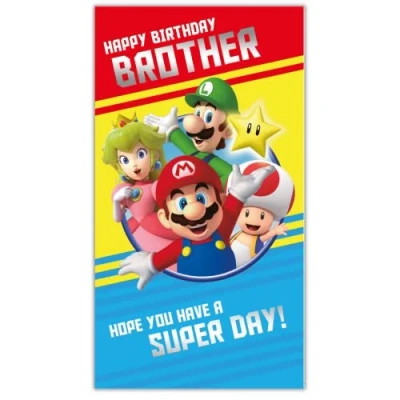 Abbildung von Danilo Promotions LTD Super Mario Offizielle Geburtstagskarte für Bruder, 22,9 x 12,7 cm