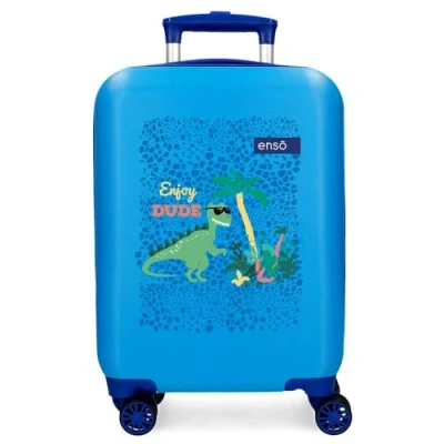Abbildung von Enso Dino Kabinenkoffer, blau, 33 x 50 20 cm, Harter ABS Kunststoff, seitlicher Kombinationsverschluss, 28,4 l, 2 kg, 4 Doppelräder, Gepäck, Hand, Kabinenkoffer