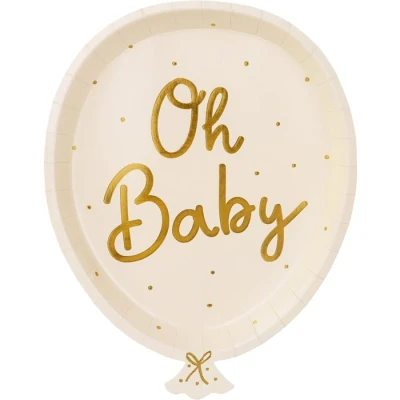 Abbildung von partydeco Einweggeschirr Set, Pappteller Oh Baby 17,5x22cm 6er Set creme gold