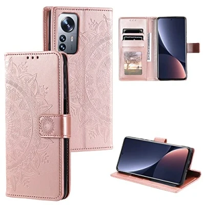Abbildung von CoverKingz Handyhülle kompatibel mit Xiaomi 12 / 12X Handytasche Kartenfach Klapphülle Case Handy Hülle klappbar Motiv Mandala Rosegold