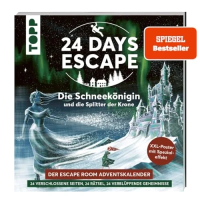 Abbildung von 24 DAYS Escape der Room Adventskalender: die Schneekönigin und Splitter Krone: verschlossene Rätselseiten XXL Poster mit Spezialeffekt. Das Adventskalenderbuch!