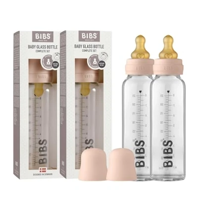 Abbildung von BIBS Baby Glass Bottle 225ml, 2er Pack, Vermindert Koliken, Runder Sauger aus Naturkautschuklatex, Unterstützt das Stillen, Complete Set 225 ml (Pack of 2), Blush