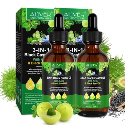 Abbildung von ALIVER Haaröl Haarpflege Ätherisches Öl Rizinusöl Amlaöl Schwarzkümmelöl, 2 tlg., Rizinusöl, Amla Öl, Schwarzkümmelöl