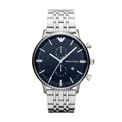 Abbildung von Emporio Armani Herrenuhr , Zweizeigeruhrwerk, 43MM Silbernes Edelstahlgehäuse mit Edelstahlarmband, AR1648