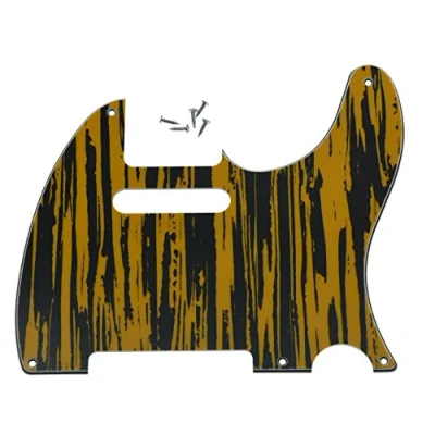 Abbildung von KAISH American Vintage 5 Hole Tele Pickguard TL Guitar Pick Guard Scratch Plate for Tele/Telecaster Black Yellow Wicker