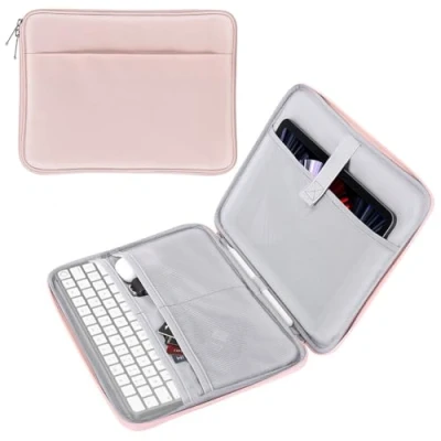 Abbildung von MoKo 9 11&quot; Tablet Tasche Hülle für 11 Zoll iPad Air M2 2024, Pro M4 5/4/3/2/1, 10th/9/8/7 Gen 10,2, Galaxy Tab S9 2023, Polyester Schutzhülle mit Fächer, Rosa
