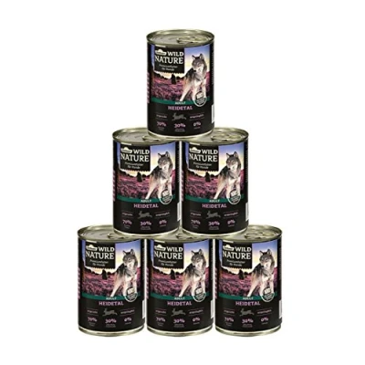 Abbildung von Dehner Wild Nature Hundefutter Heidetal, Nassfutter getreidefrei / zuckerfrei, für ausgewachsene Hunde, Lamm, 6 x 400 g Dose (2.4 kg)