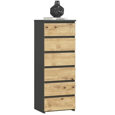 Abbildung von AKORD Kommode mit 6 Schubladen Rollschubladen Schubladenschrank Kleiderschrank Sideboard Ablage Robust Universal Design Graphitgrau Artisan Eiche