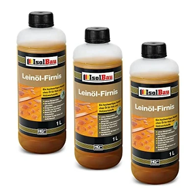 Abbildung von Isolbau Leinöl Firnis 3 x 1 Liter für Holz Holzschutz Außen und Innen Wetterfest Doppelt gekochtes Holzöl als natürlicher Schutz Möbel Wasserabweisend
