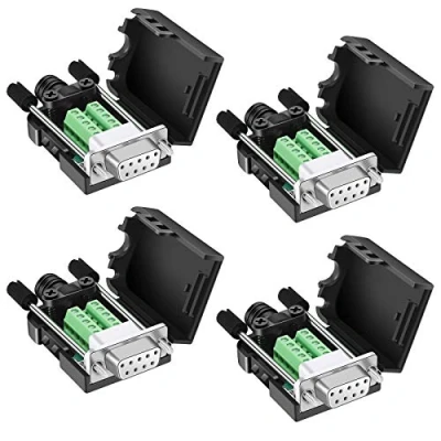 Abbildung von Dbilida DB9 Breakout Steckverbinder 4 Buchse, Lötloser Buchse RS232 D SUB serielle Adapter 16mm dünner 9 Pin Port Klemmen Board mit Fall Lange Bolzen Endrohr