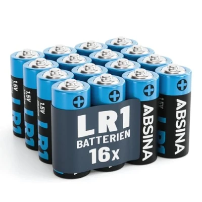 Abbildung von ABSINA 16x Batterie LR1 N Lady für Garagentoröffner, Taschenrechner und vieles mehr 1,5V Alkaline auslaufsicher &amp; mit Langer Haltbarkeit N, E90 Batterie,