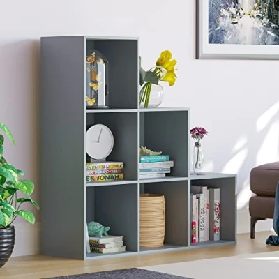 Abbildung von Vida Designs Durham Treppenregal Bücherregal Regale Aufbewahrung Organizer Wohnzimmer Möbel (6 Würfel, grau)