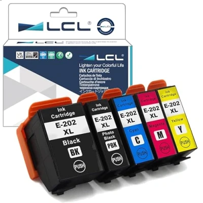 Abbildung von LCL Kompatibel Tintenpatrone 202 202XL C13T02G74010 C13T02G14010 C13T02H14010 C13T02H24010 C13T02H34010 C13T02H44010 (1Schwarz 1 Photo Schwarz 1Cyan 1Magenta 1Gelb) Ersatz für Epson Premium XP 6000