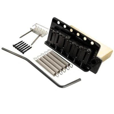 Abbildung von Musiclily Ultra 52,5mm Standard 6 Punkt ST Tremolo Bridge Steg mit Moderne Messing Saitenreiter 36mm Messingblock für Strat Style E Gitarre, Schwarz