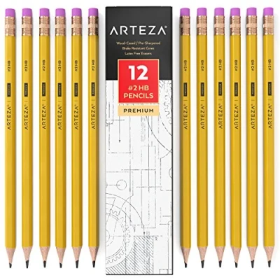 Abbildung von ARTEZA #2 HB Graphitstifte mit Holzummantelung, Großpackung 12 Stück, vorgespitzt latexfreien Radiergummis, für Schule, Büro, Schreiben, Zeichnen und Skizzieren