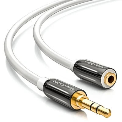 Abbildung von deleyCON 2m Klinkenverlängerungskabel weiß 3,5mm Stecker zu Buchse Audio Kabel