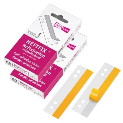 Abbildung von VELOFLEX 2002000 Heftfix Heftstreifen, Abheftstreifen, 105 mm lang, 50er SB Packung, selbstklebend, glasklar (2, SK)