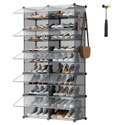 Abbildung von SONGMICS Schuhregal mit 10 Fächern, Schuhschrank, 30 x 40 cm pro Fach, schmal, Türen, Stahlrahmen, Kunststoff, für Flur, Schlafzimmer, Eingangsbereich, schiefergrau LPC035G01