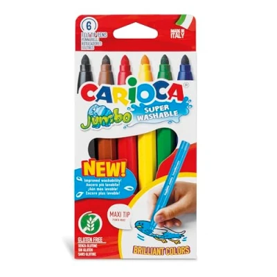 Abbildung von Carioca Jumbo Box Marker, bunte Marker für Kinder mit Spitze und Maxi Körper, ideal zum Zeichnen Malen, super waschbar, 6 Stück