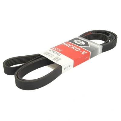 Abbildung von GATES Micro V 6PK2203 Keilrippenriemen 2203 6 Polyester, EPDM (Ethylen Propylen Dien Kautschuk) MERCEDES BENZ: W124 Limousine, SL Cabrio