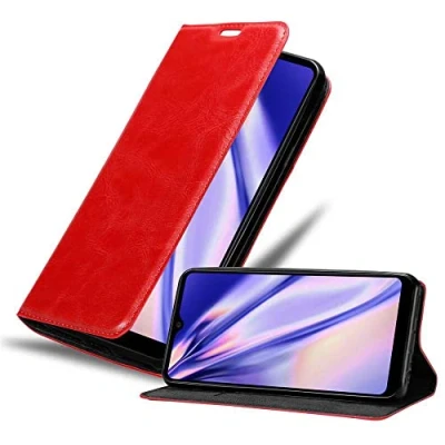 Abbildung von Cadorabo Hülle kompatibel mit LG K50S aus Premium Kunst Leder Flip Klappbare Stoßfeste Magnetische [Standfunktion] [Kartenfächern] Cover für Tasche in Rot