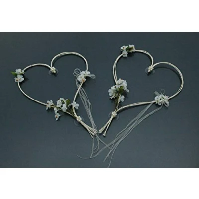 Abbildung von ROMANTISCHE Herzen Autoschmuck Auto Schmuck Braut Paar Rose Deko Dekoration Hochzeit Car Wedding (Weiß 10)