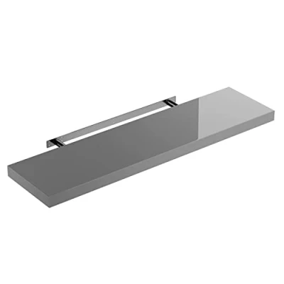 Abbildung von Casaria® Wandregal Grau mit Halterung 50 110cm Schwebend 15kg Belastbar Küche Wohnzimmer Bad Schweberegal Regal Regalbrett Hängeregal Hochglanz 90cm